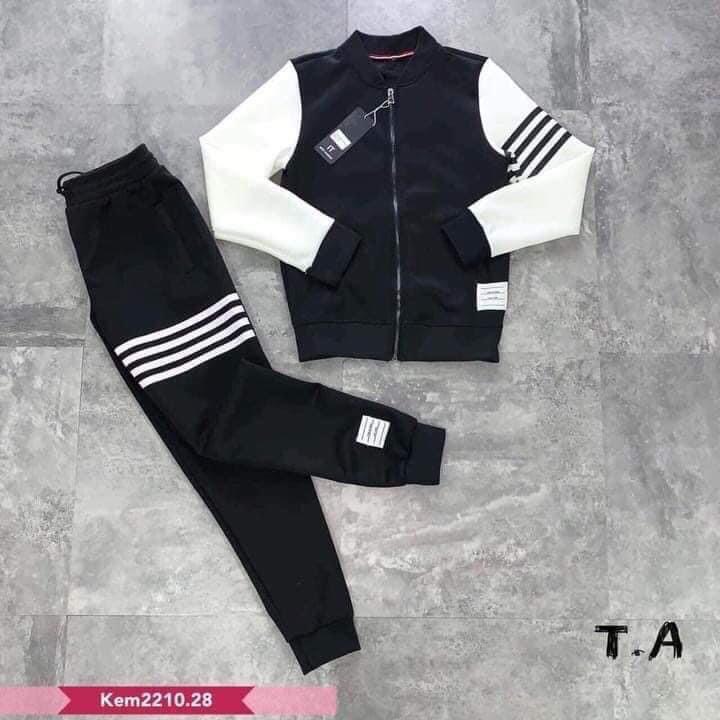 Bộ Nỉ Nam - Bộ Thể Thao Phối Tay Trắng - chất liệu nỉ da cá cao cấp, phong cách thể thao, màu đen, full size - BD020