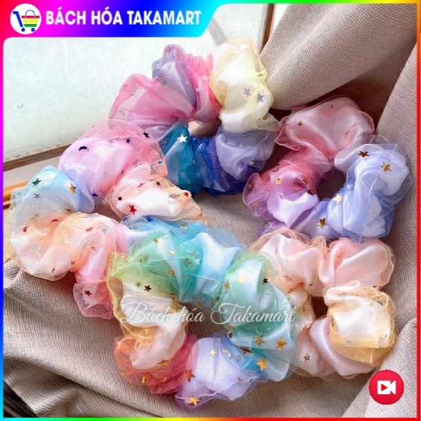 Cột tóc Scrunchies 2 lớp Hoa Cúc Họa Mi, Galaxy Sao Cầu vồng 7 màu hai lớp, dây buộc tóc, cột tóc SCRUNCHIES Vải Voan siêu đẹp bền , cột tóc hai lớp Galaxy, dây buộc tóc giá rẻ, đồ cột tóc giá rẻ- Bách hóa Takamart