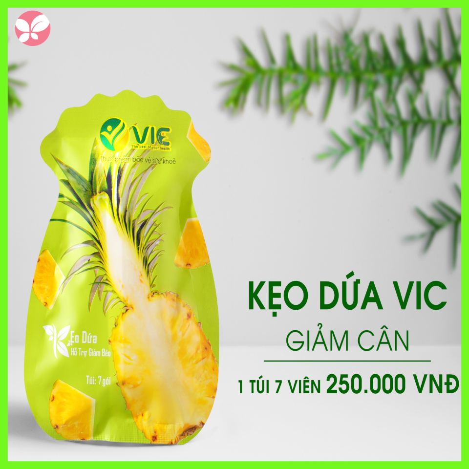 Kẹo dứa giảm cân VIC Organic - Giảm cân dứa - Mẫu mới 2021 - Gói 7 viên Chính hãng