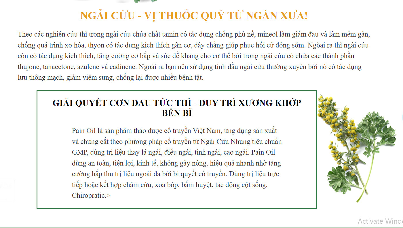 Dầu xoa bóp xương khớp giảm đau tức thì dung tích 90ml,Tinh dầu ngãi cứu Pain Oil Mộc Can