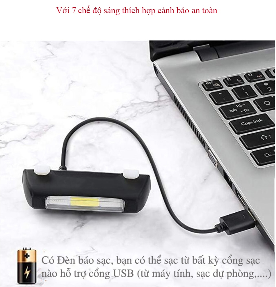 Đèn hậu LED xe đạp 3 màu với 7 chế độ cảnh báo an toàn
