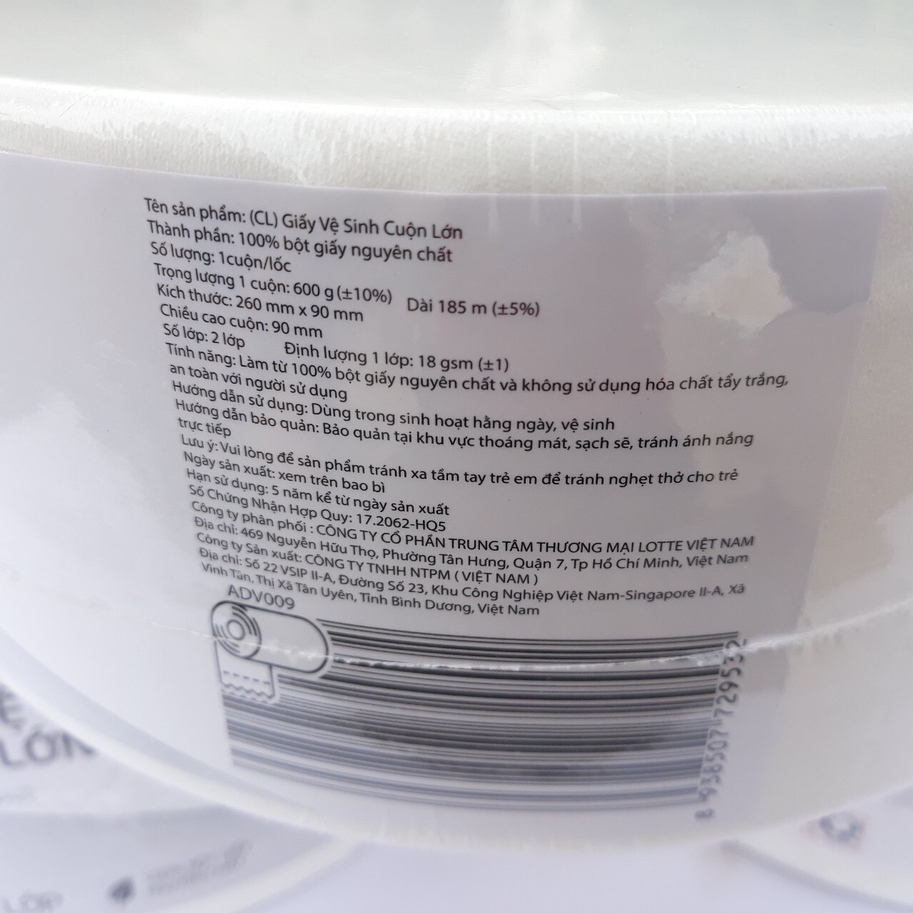 1 CUỘN Giấy vệ sinh cao cấp 2 lớp cuộn lớn Choice L Lotte Hàn Quốc 600g chính hãng