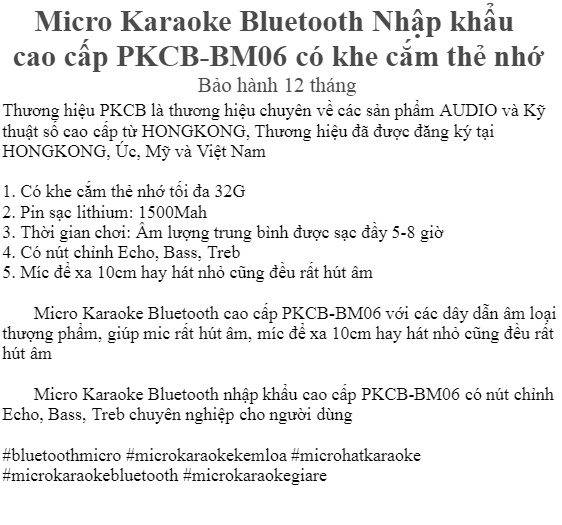Micro kèm loa karaoke bluetooth nhập khẩu cao Cấp PKCB BM06 có Khe Cắm thẻ