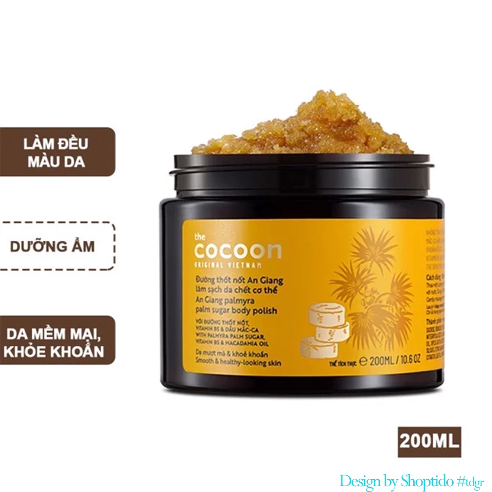 Tẩy da chết body đường Thốt Nốt An Giang Cocoon 200ml NPP Tido88