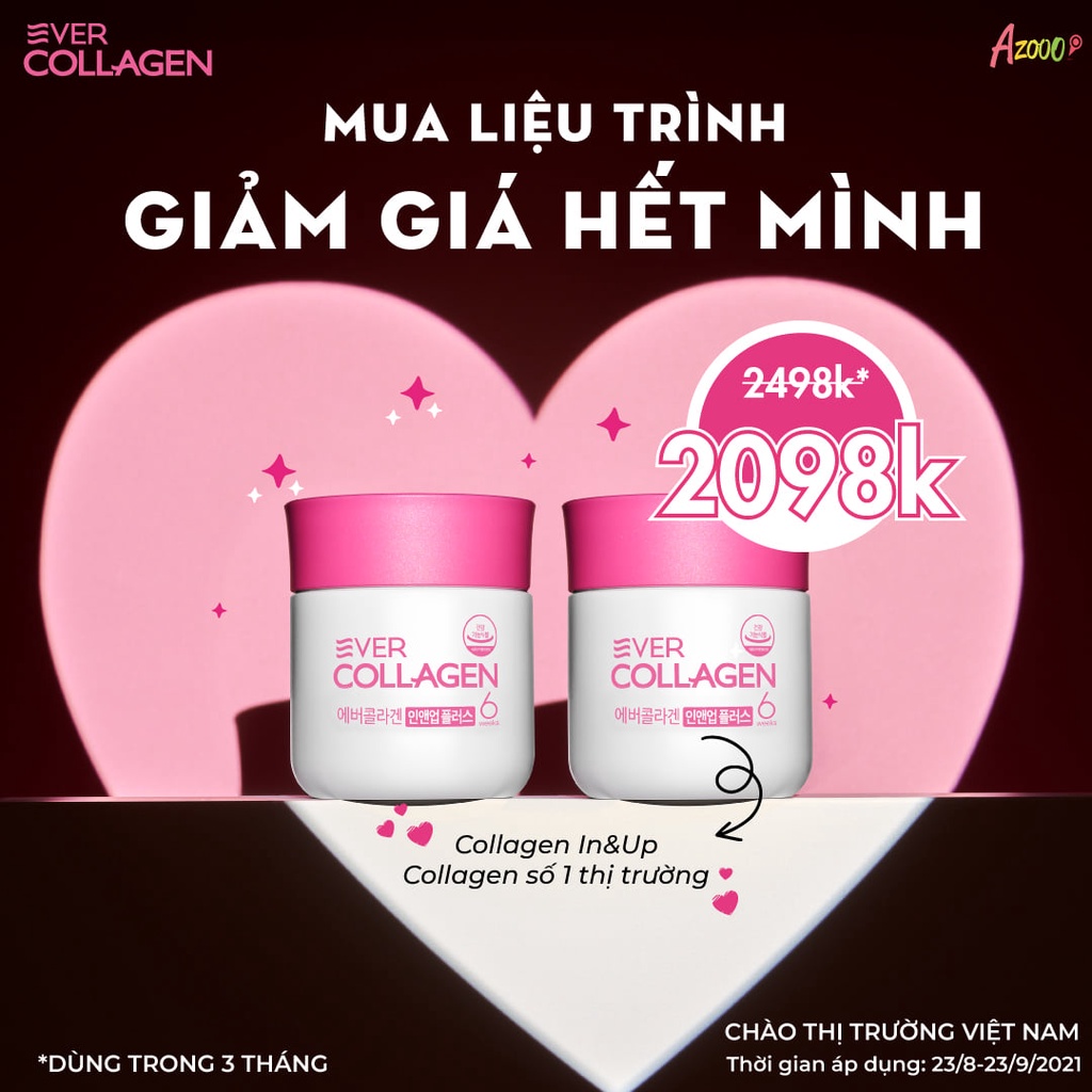 💕CAO CẤP💕Ever collagen in&up plus- Viên uống tổng hợp bổ sung collagen số 1 Hàn Quốc, Collagen dạng viên giúp làm đẹp da, tóc và móng, cải thiện trí nhớ- Loại 1 Hộp/ 2 Hộp