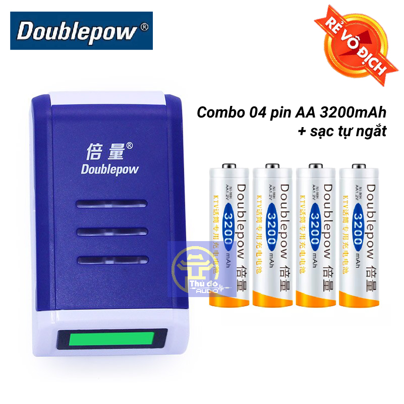 Bộ Sạc Pin AA, AAA K209 Doublepow Tự ngắt khi đầy Tốc Độ Cao Màn Hình LCD Tặng kèm pin sạc AA 3200mAh
