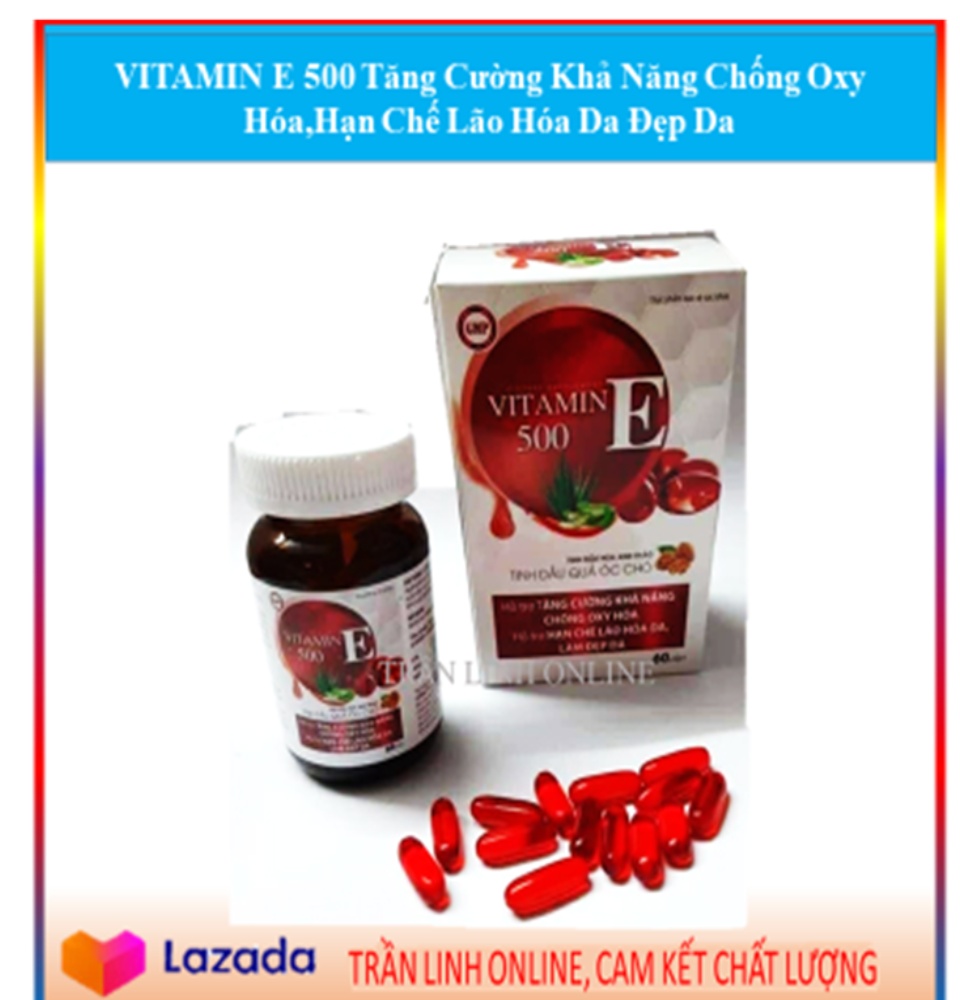 VITAMIN E Đỏ 500 - Chống Oxy Hóa - Hạn Chế Lão Hóa. Làm Đẹp Da Với Tinh Chất Hoa Anh Thảo, Tinh Dầu Óc Chó 1