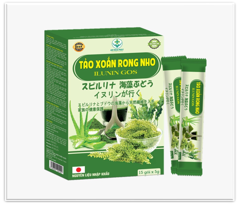 Tảo Xoắn Rong Nho Ilunin Gos- Làm Đẹp Da, Giảm Táo Bón, Béo Phì, Phòng Ngừa Ung Thư- hộp 15gói 1