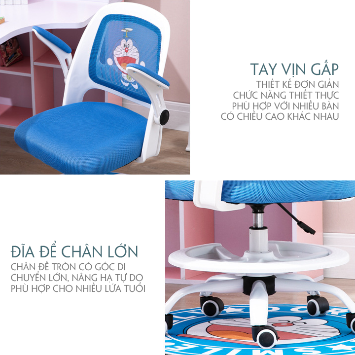 Ghế học sinh Chống Cận Chống Gù nam nữ Hello Kitty, ghế xoay học sinh đệm cao su non có tựa lưng, Vải sợi nano cao cấp chống xẹp lún, thoáng khí, Có thể điều chỉnh độ cao chân gác, chiều cao ghế, nhiều màu tại WinwinX