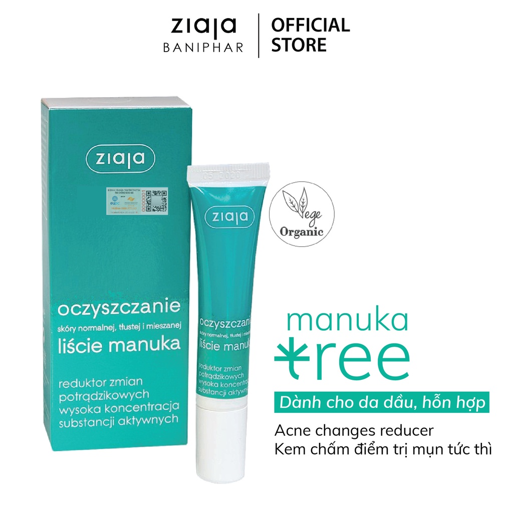 Kem Chấm Mụn Manuka Tree Acne Changes Reducer ZIAJA BANIPHAR Giúp Làm Se Các Nốt Mụn Và Giảm Thâm 15ml