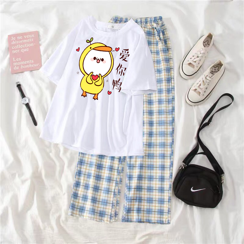 [SALE] SÉT ÁO VỊT VÀNG TÌNH YÊU KÈM QUẦN KẺ