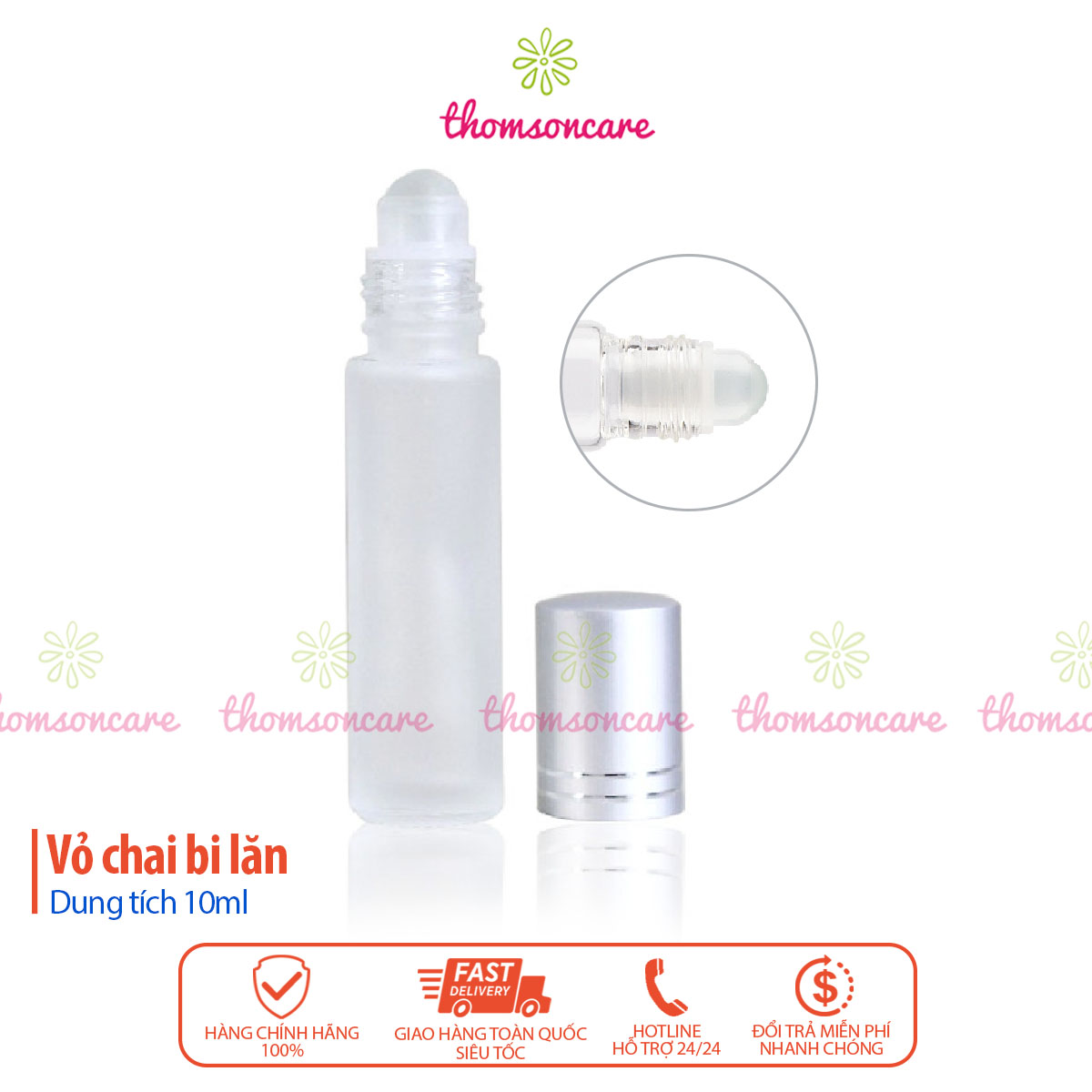 Chai bi lăn 10ml - Lọ chiết mỹ phẩm, nước hoa, dầu dừa
