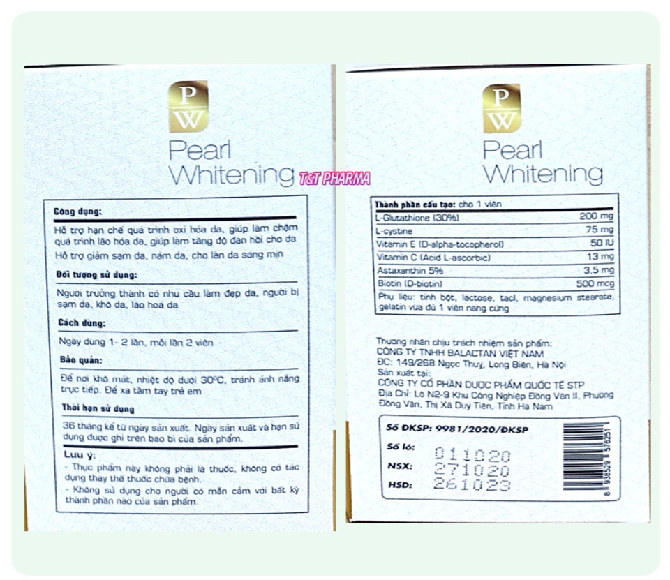 Viên Uống Trắng Da Toàn Thân Pearl Whitening- Với thành phần L-Glutathion,L-cystine Giúp trắng da, mờ nám, tàn nhang- hộp 30 viên 3