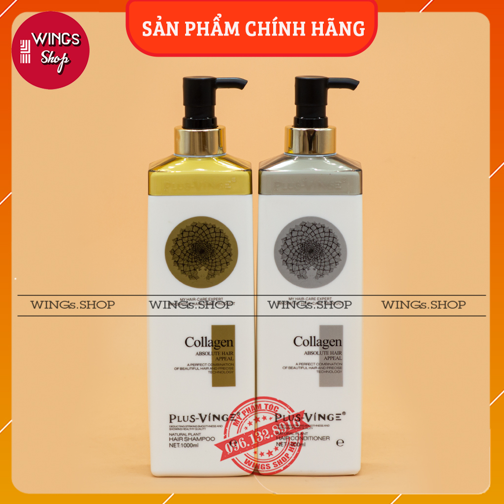 Cặp Dầu Gội Xả Collagen Vinge 1000ML Giúp Giảm Rụng Tóc Phục Hồi Tóc Khô Xơ Hư Tổn, WINGs SHOP Dầu Gội Collagen Vinge Chính Hãng