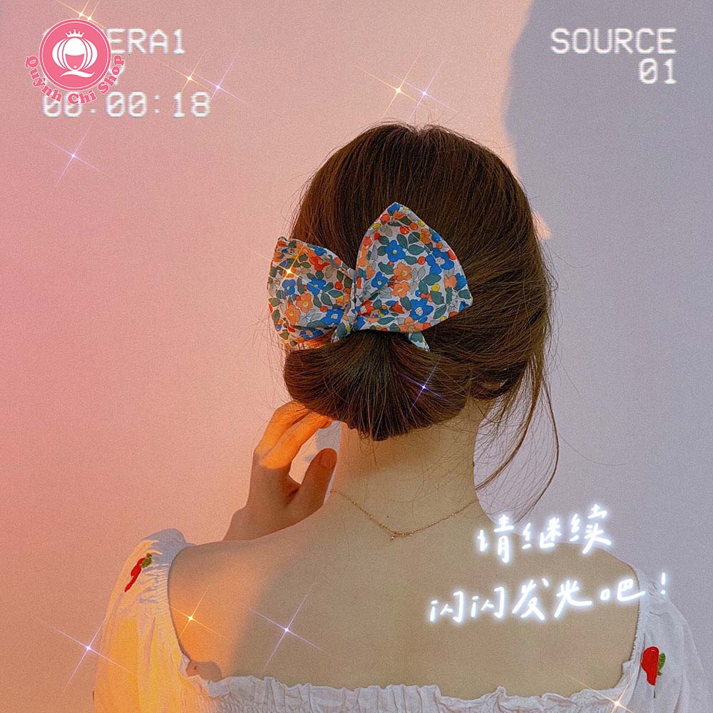 Kẹp tóc nơ, băng đô tóc Hàn Quốc 2 trong 1, búi cuộn gọn gàng, mát mẻ mùa hè