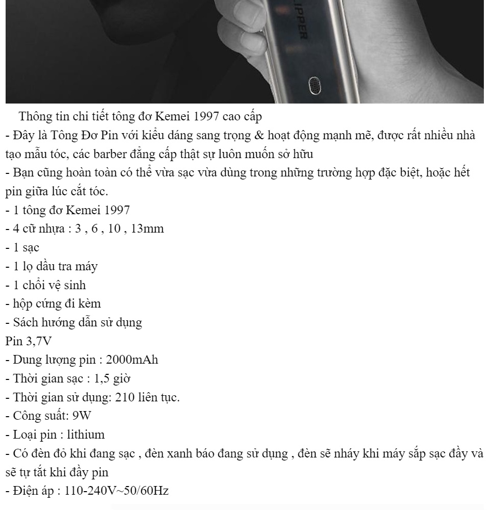 TÔNG ĐƠ KEMEI 1997 - Tông đơ cắt tóc chuyên nghiệp dành cho các Barber