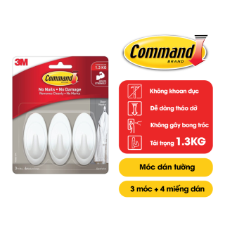 Móc dán tường Command 3M vỉ 3 cái chịu lực 1.3kg - Độ bền cao, bám cực chắc, tháo cực dễ 17086