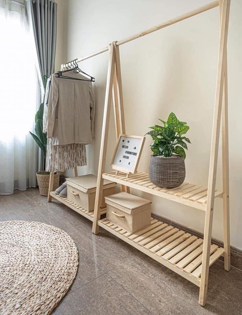 Giá Treo Quần Áo Gỗ Chữ A 2 Tầng gỗ Thông nhập khẩu Kiểu Dáng Tinh Tế; Kích Thước 160x74x36CM, Kệ Treo Quần Áo Hàn Quốc Decor Phòng Ngủ; - Vin House 86.