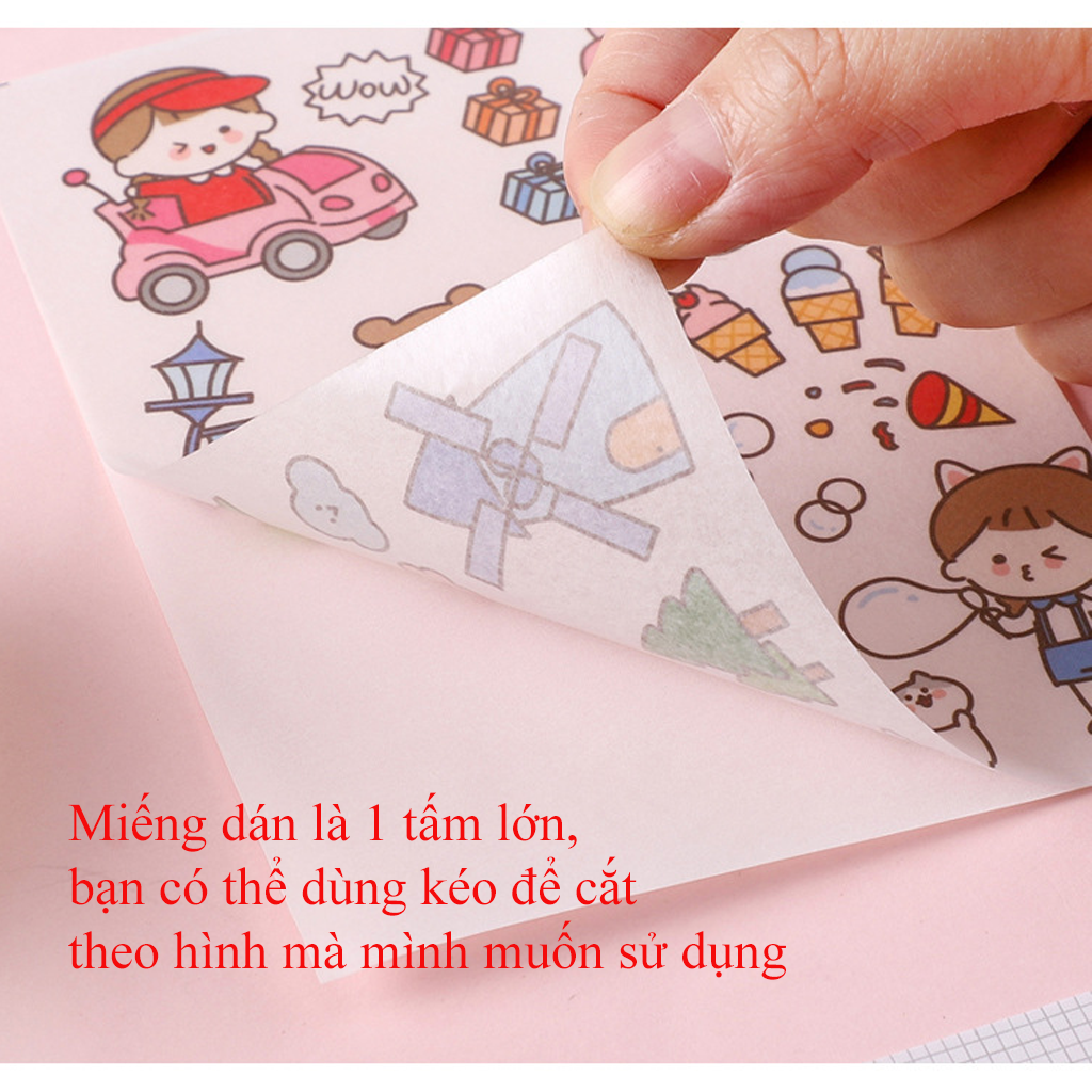 Bộ 4 Tấm Sticker Hình Dán, Nhãn Dán Cute Trang Trí Các Loại Sổ Tay, Bình Nước Và Vỏ Điện Thoại