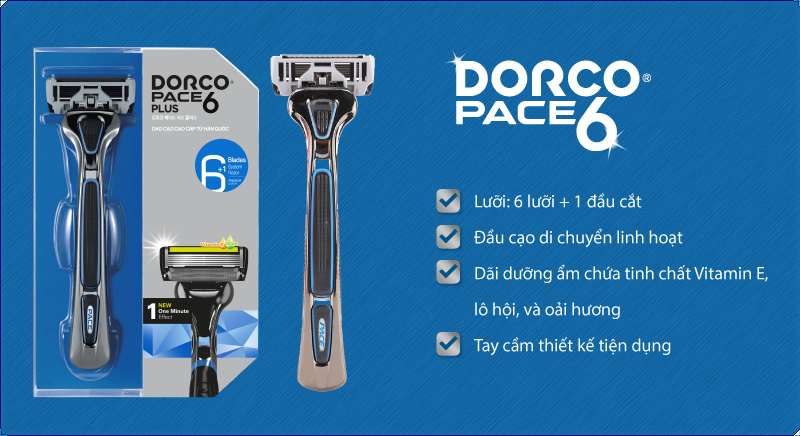 Vỉ 04 Đầu Cạo Râu 6 Lưỡi Dorco Pace 6 Plus SXA 5040-4B (6 Lưỡi + Đầu Cắt Tóc Mai)