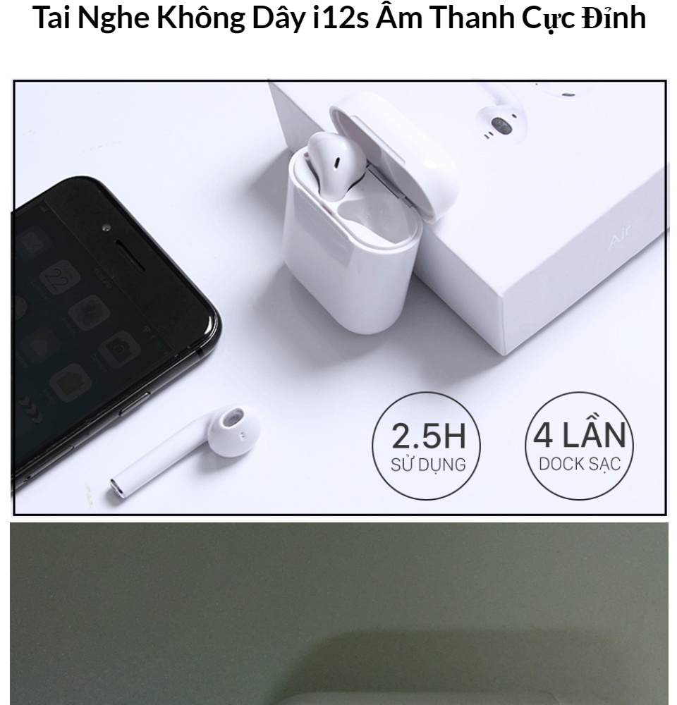 Tai Nghe Bluetooth i12 Bản Nâng Cấp Mới Và Vỏ Ốp Tai Nghe 32K Tai Nghe Đa Chức Năng Hỗ Trợ Cho Mọi Dòng Máy, Mic Đàm Thoại 2 Bên, Nút Cảm Ứng, Chống Ồn, Pin Trâu - Tai Nghe Bluetooth Không Dây i12, Tai nghe buetooth pin trâu hay 2