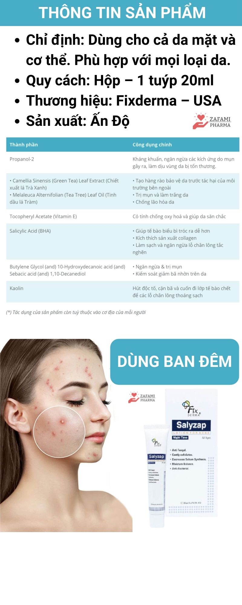 Chấm mụn Fixderma Salyzap kem chấm mụn, tẩy tế bào chết, đánh bay mụn ẩn, mụn đầu đen, giảm thâm da mụn, có thể thay thế chấm mụn neogen, differin, miếng dán mụn (20ml) - Zafami Pharma