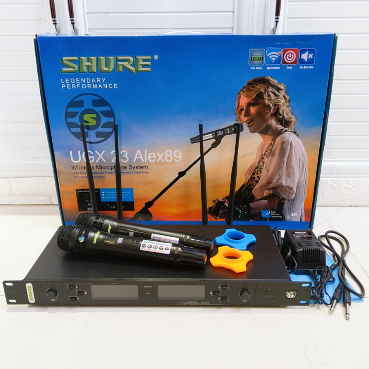 Micro Karaoke Không Dây SHURE UGX-23 Cao Cấp - Micro Shure UGX 23 Plus ( 4 Râu )Chuẩn Main Đỏ , Có Chế Độ Tự Ngắt, Sóng UHF Cực Khỏe, Mic Bắt Tiếng Cực Nhạy, Hát Karaoke Cực Hay, Siêu Chống Hú, Màn Hình Led Hiển Thị