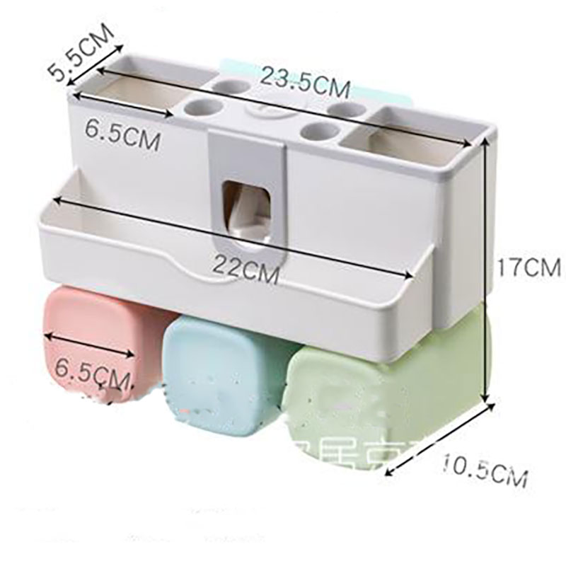 Kệ để đồ nhà tắm, treo bàn chải đánh răng, nhả kem tự động, tặng kèm 3 cốc, không cần khoan tường 9201