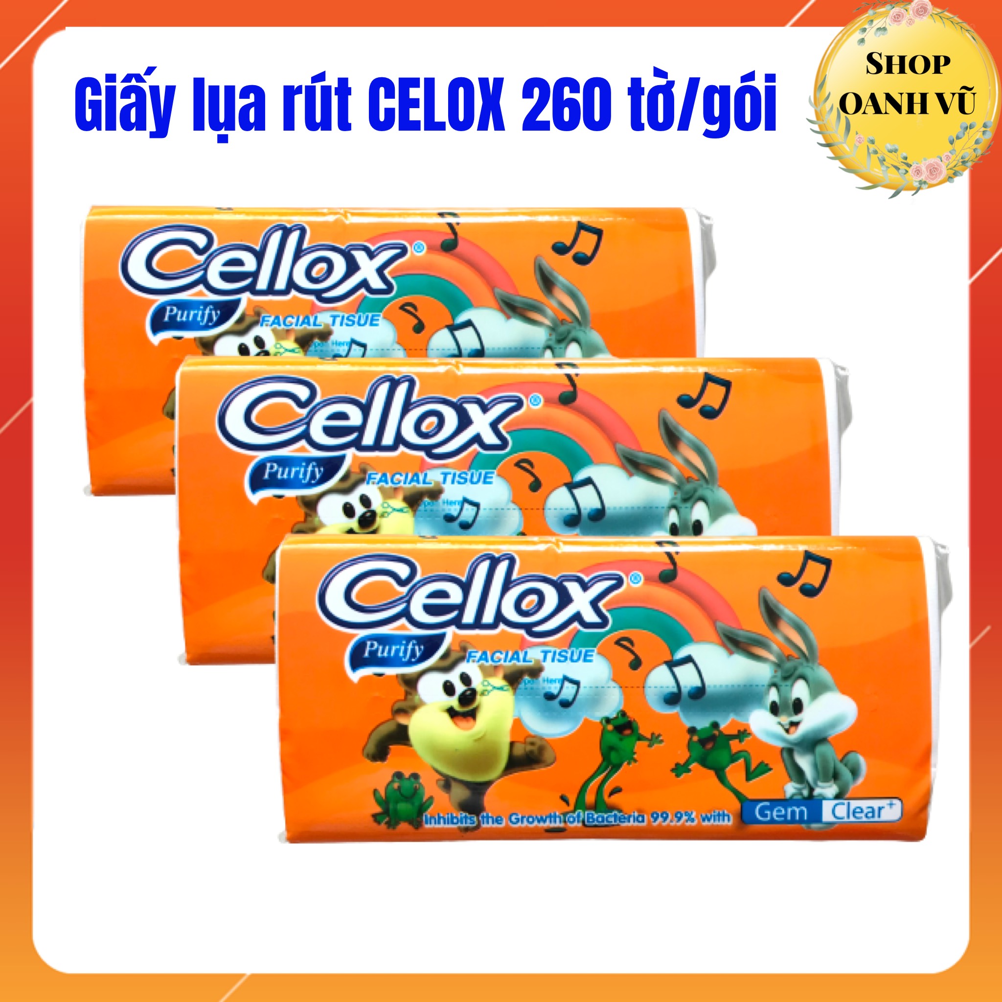 [SIÊU RẺ] COMBO 3 Bịch Khăn Giấy Rút Lụa Cellox 260 Tờ/Gói Siêu Dai Mịn - LEE'S HOME