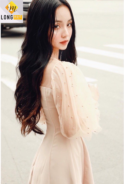 Đầm Tay Phồng Lưới Chấm Bi Cài Cổ Cao Cấp LONG Mart Màu Sắc Nhã Nhặn Thật Sự Phù Hợp Để Tới Công Sở, Đi Làm Hoặc Đi Chơi,Free Size Dưới 55kg,Phù Hợp Mọi Với Mọi Phong Cách.