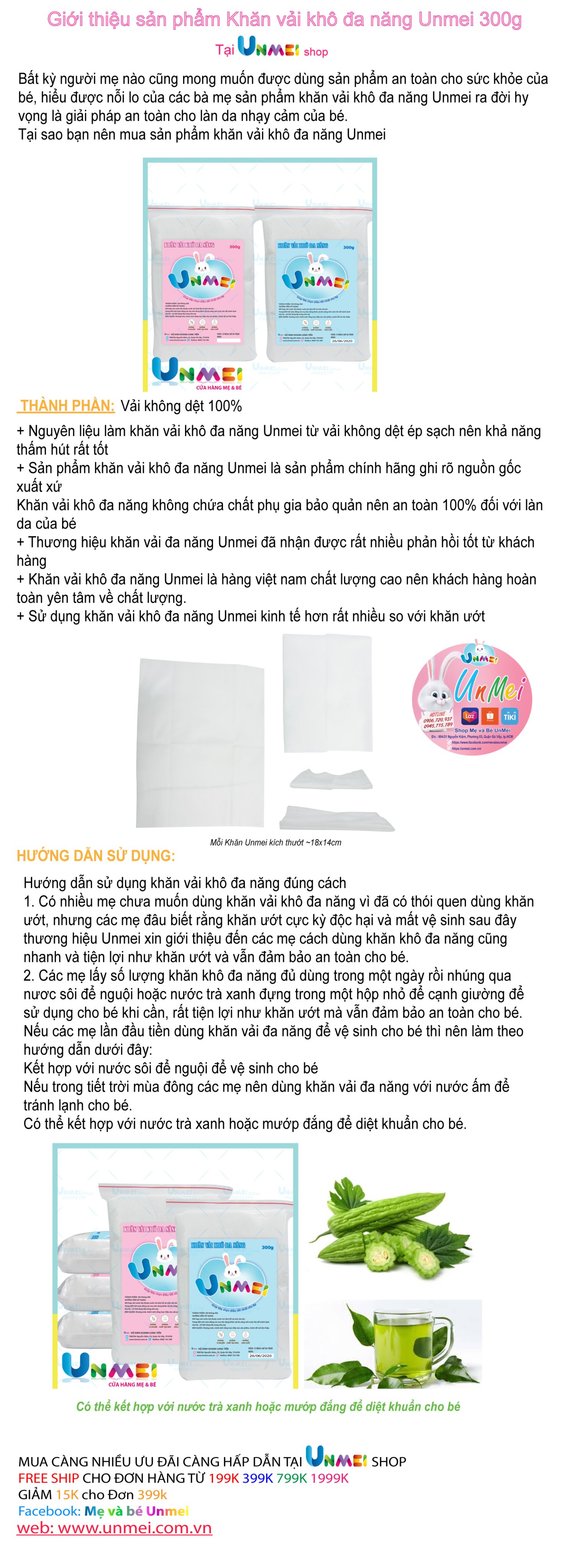 [Combo 5 Gói] Khăn Vải Khô Đa Năng Unmei 300g