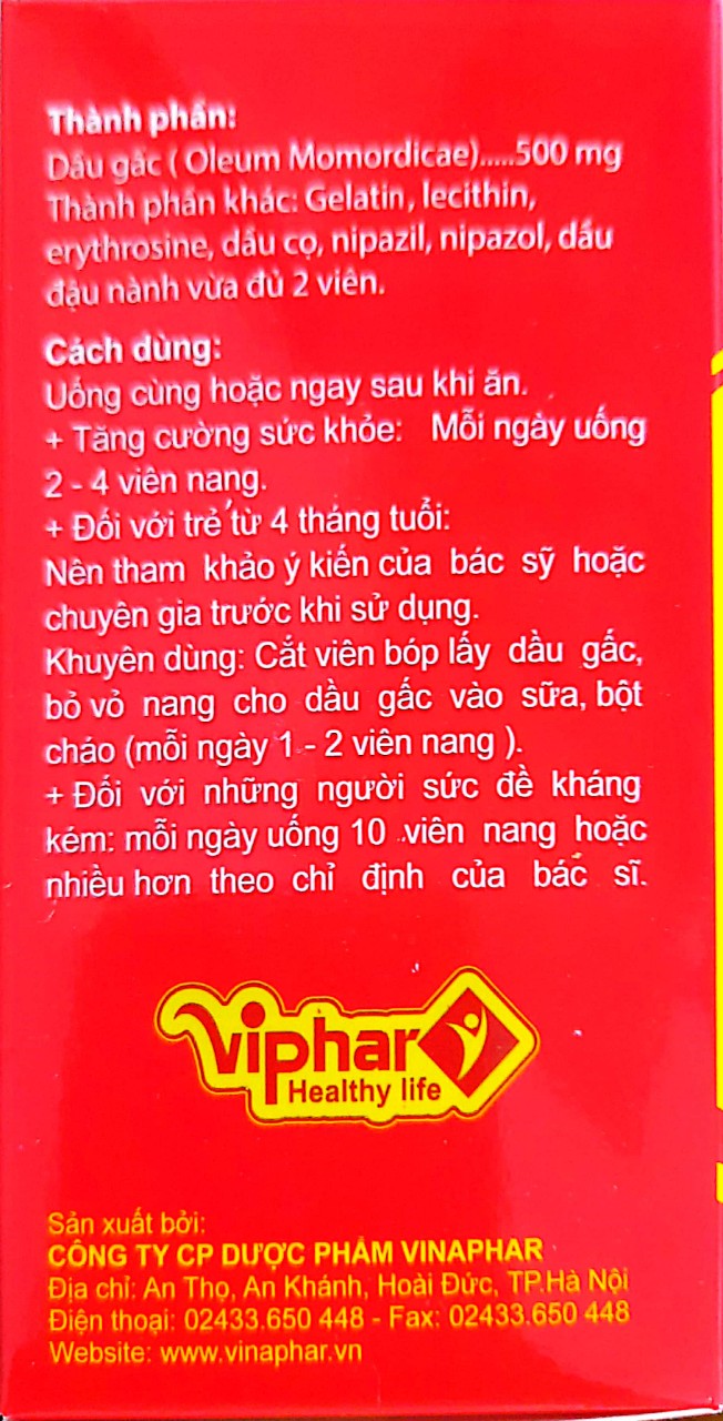 Viên uống dầu gấc Viphar Hộp 100 viên - Đẹp da - VNP