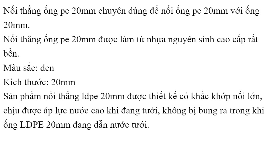 20 Nối Thẳng Ống Ldpe 20mm
