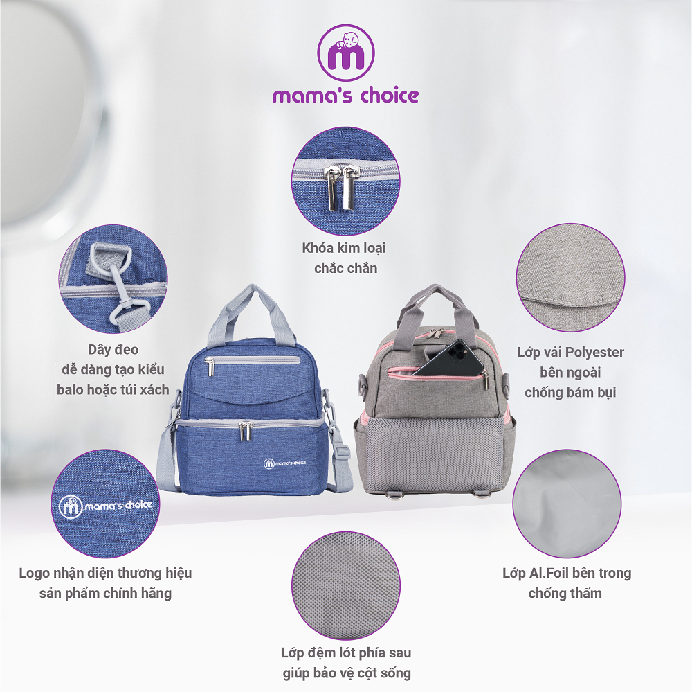 Balo Mẹ Bỉm Sữa Mama’s Choice 4in1, Giữ Nhiệt và Bảo Quản Sữa Mẹ, Chất Liệu Cao Cấp Thời Trang Hiện Đại