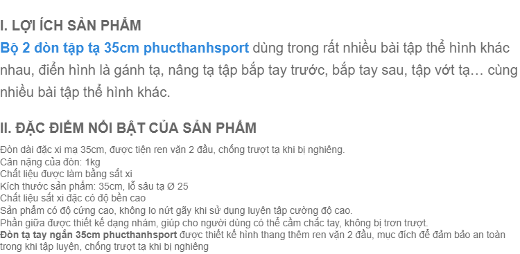 Bộ 2 đòn tập tạ tay 35cm-40cm
