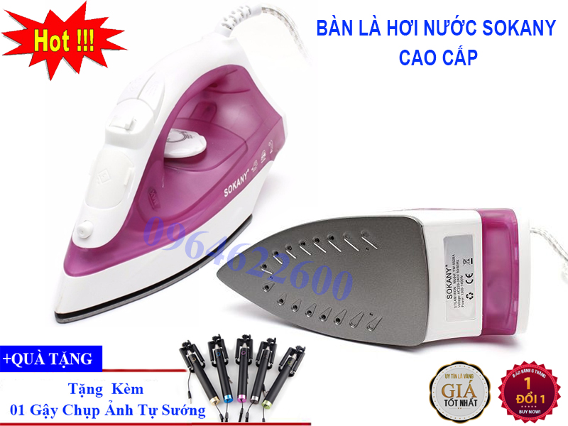 Dùng Bàn Là Hơi Nước Loại Nào Tốt, Bàn Là Hơi Nước SOKANY - Thiết kế Sang Trọng- Hoạt động mạnh mẽ với 2 chế độ Phun Sương và Phun Hơi. Tặng Kèm 01 Gậy Tự Sướng. Bảo hành 1 đổi 1.