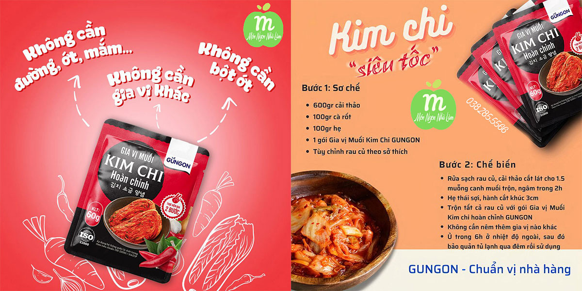 Combo 5 gói Gia vị muối Kim Chi hoàn chỉnh, Bột gia vị làm Kimchi Hàn Quốc Gungon