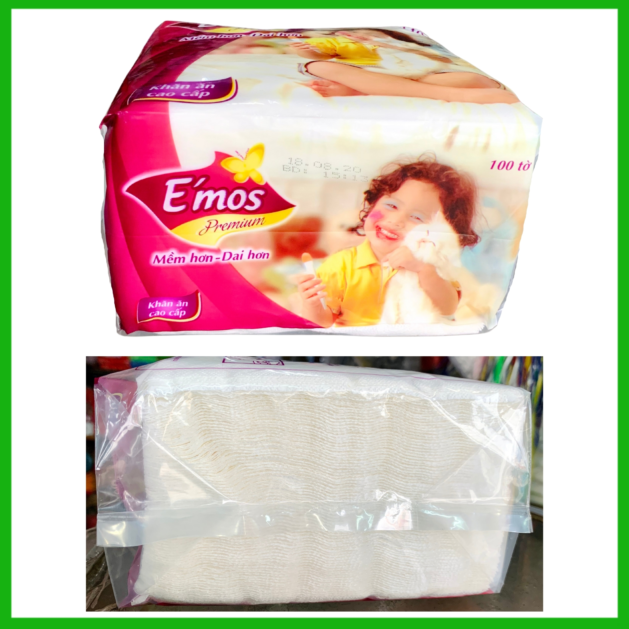 Combo 5 bịch khăn giấy vuông Emos tím đa năng lớn 330*330mm, Bao Xốp Ngọc Linh A40, giấy ăn e’mos premium loại 1, 1 bịch 80 tờ, loại dày tốt, phù hợp với trẻ em, dùng cho gia đình, lau tay, khăn lụa mềm mại
