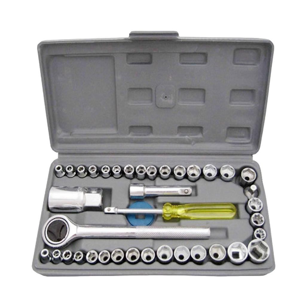 Bộ khẩu mở siết ốc và bugi 40 chi tiết Khẩu vặn ốc, bộ típ sửa xe, Dụng cụ sửa chữa đa năng, Bộ khẩu mở siết ốc chất lượng Bộ cờ lê mở siết ốc 40 chi tiết đa năng Clever Mart,Bộ dụng cụ mở bu lông ốc vít