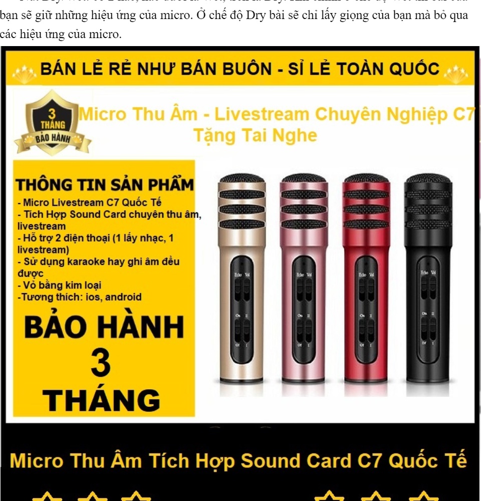 Micro Thu Âm Karaoke Live Stream Bản Nâng Cấp - MICRO LIVESTREAM C7 THU ÂM