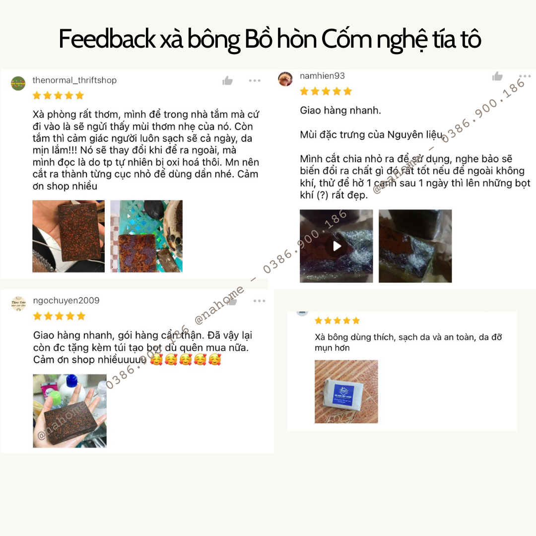 Xà bông bồ hòn Cốm Nghệ Tía Tô, giảm mụn, mờ thâm nám, dưỡng sáng da, phù hợp với da khô, mùi hương thảo, dạng bánh 120gr - Xà phòng Bồ hòn bếp xanh, dùng rửa mặt và tắm, đã được kiểm định chất lượng Nahome