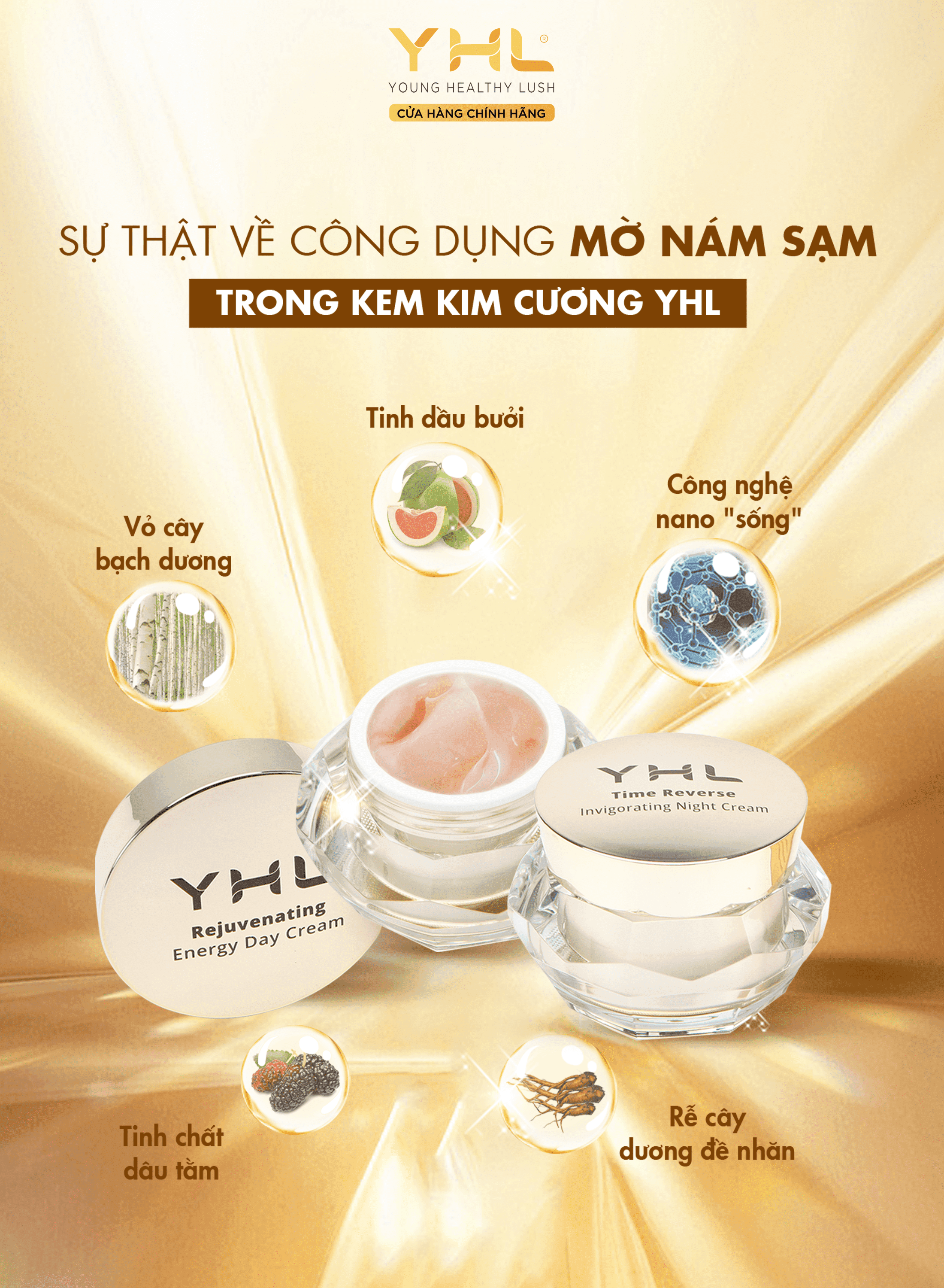 Kem Dưỡng Trắng Da Kim Cương YHL Ban Ngày Dưỡng Ẩm, Săn Chắc Da và Giảm Thâm Nám 50g