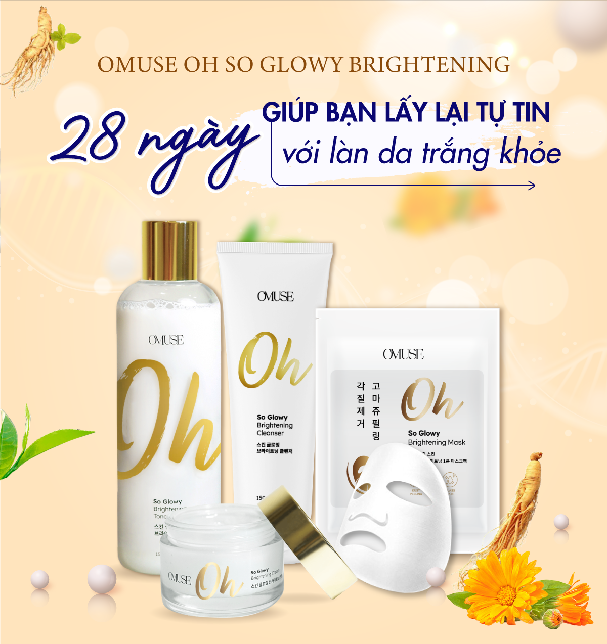 Kem dưỡng trắng, cấp ẩm và phục hồi da O’Muse Oh So Glowy Brightening Cream 50ml