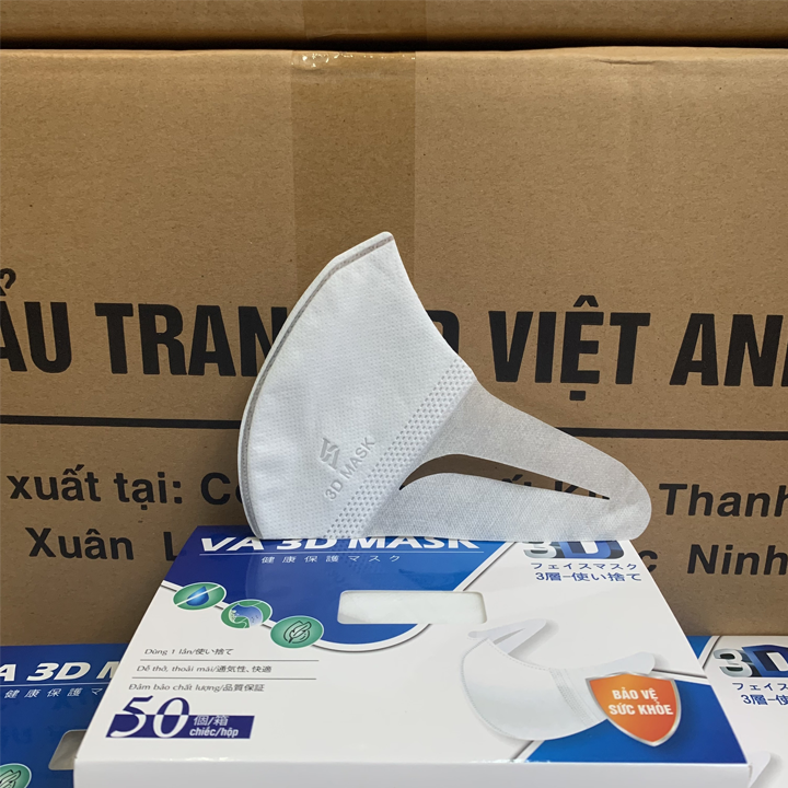 KHẨU TRANG 3D MASK VIỆT ANH MÀU TRẮNG-KHẨU TRANG 3D CÔNG NGHỆ NHẬT BẢN-1 HỘP 50C