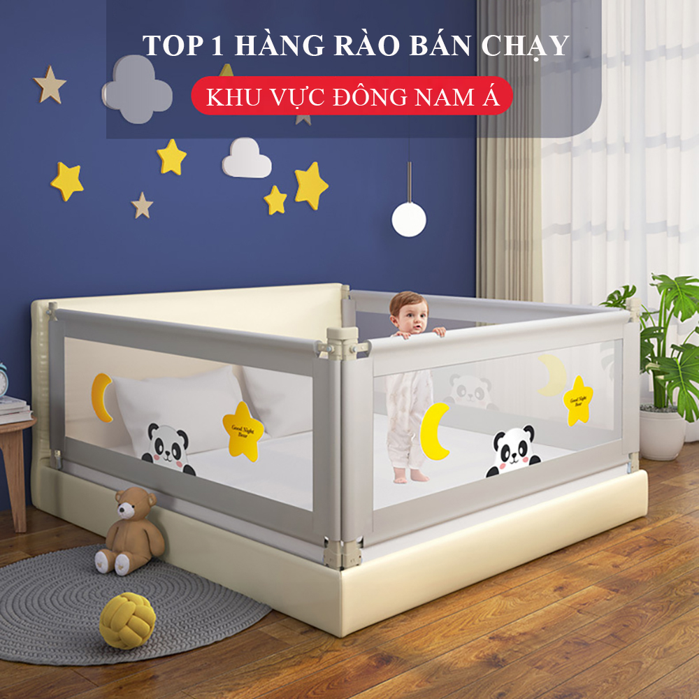 Thanh chắn giường cho bé an toàn cao cấp 1m2, 1m8, 2m, 2m2. Độ cao điều chỉnh trượt lên trượt xuống cao 72 - 100cm.
