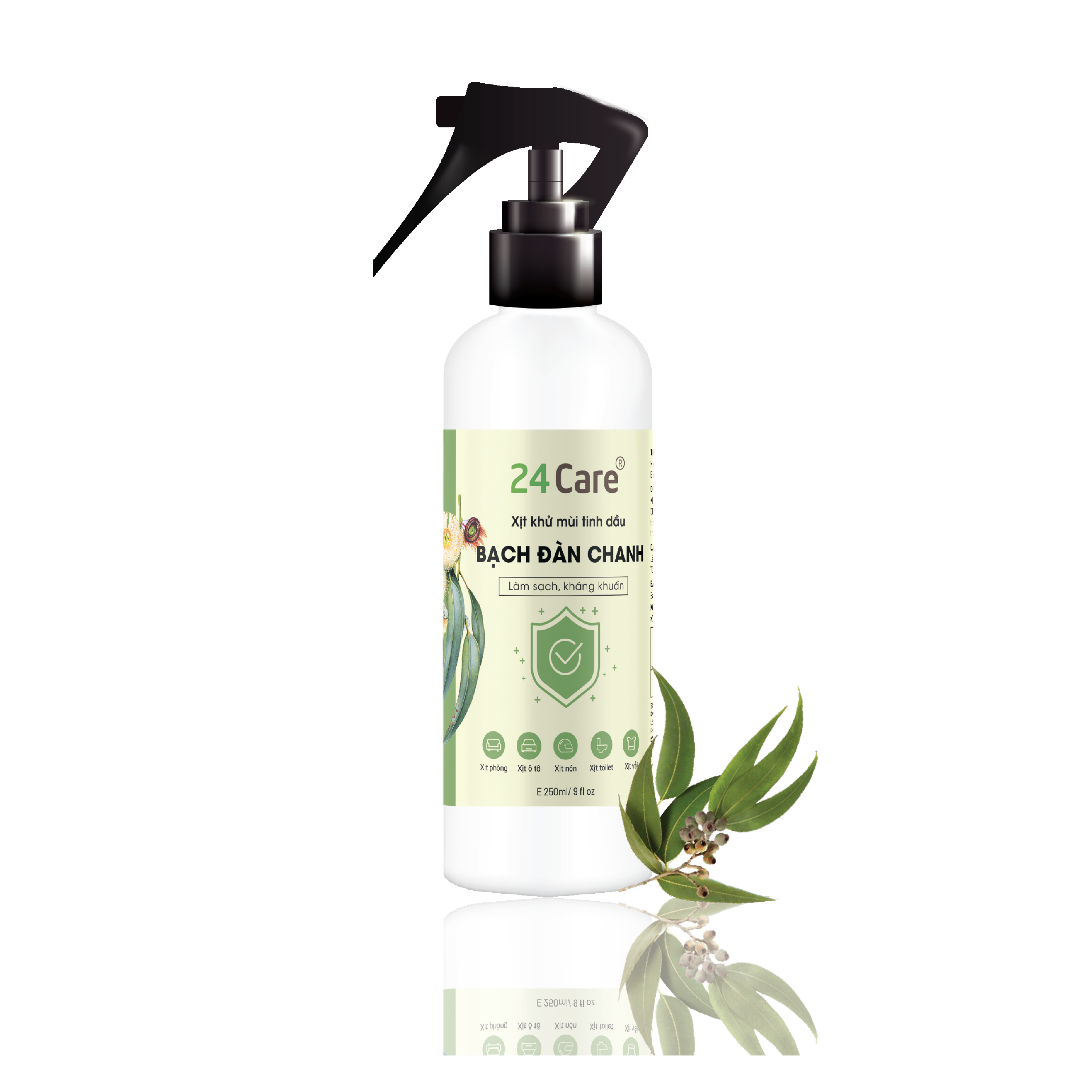 Xịt Phòng Tinh Dầu Bạch Đàn Chanh Hữu Cơ Organic 24Care 250ML - Kháng khuẩn - Khử mùi hôi - Đuổi muỗi - côn trùng - Hương thơm mạnh mẽ giúp tái tạo năng lượng nhanh, giảm stress hiệu quả