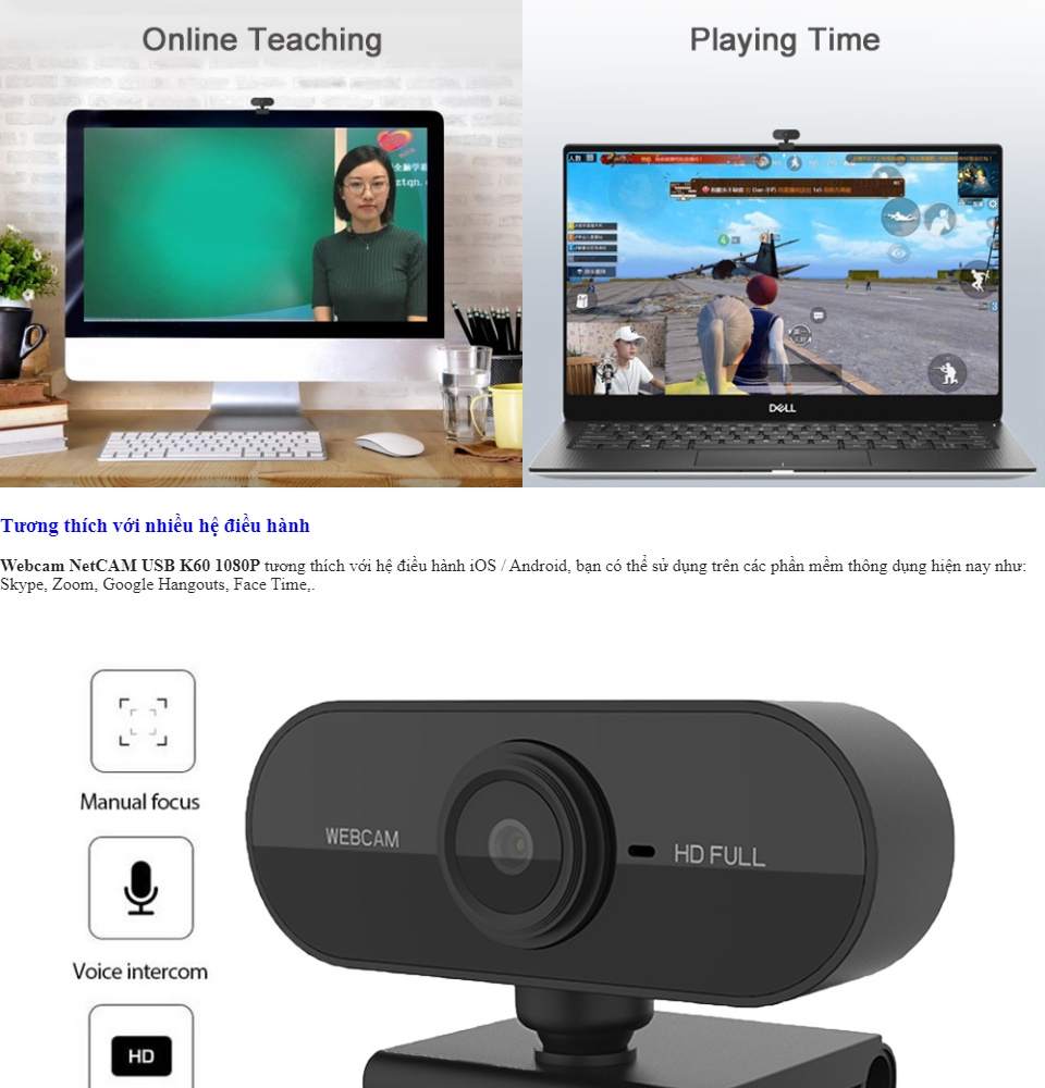 Webcam NetCAM USB K60 độ phân giải 1080P - Hãng phân phối chính thức |  