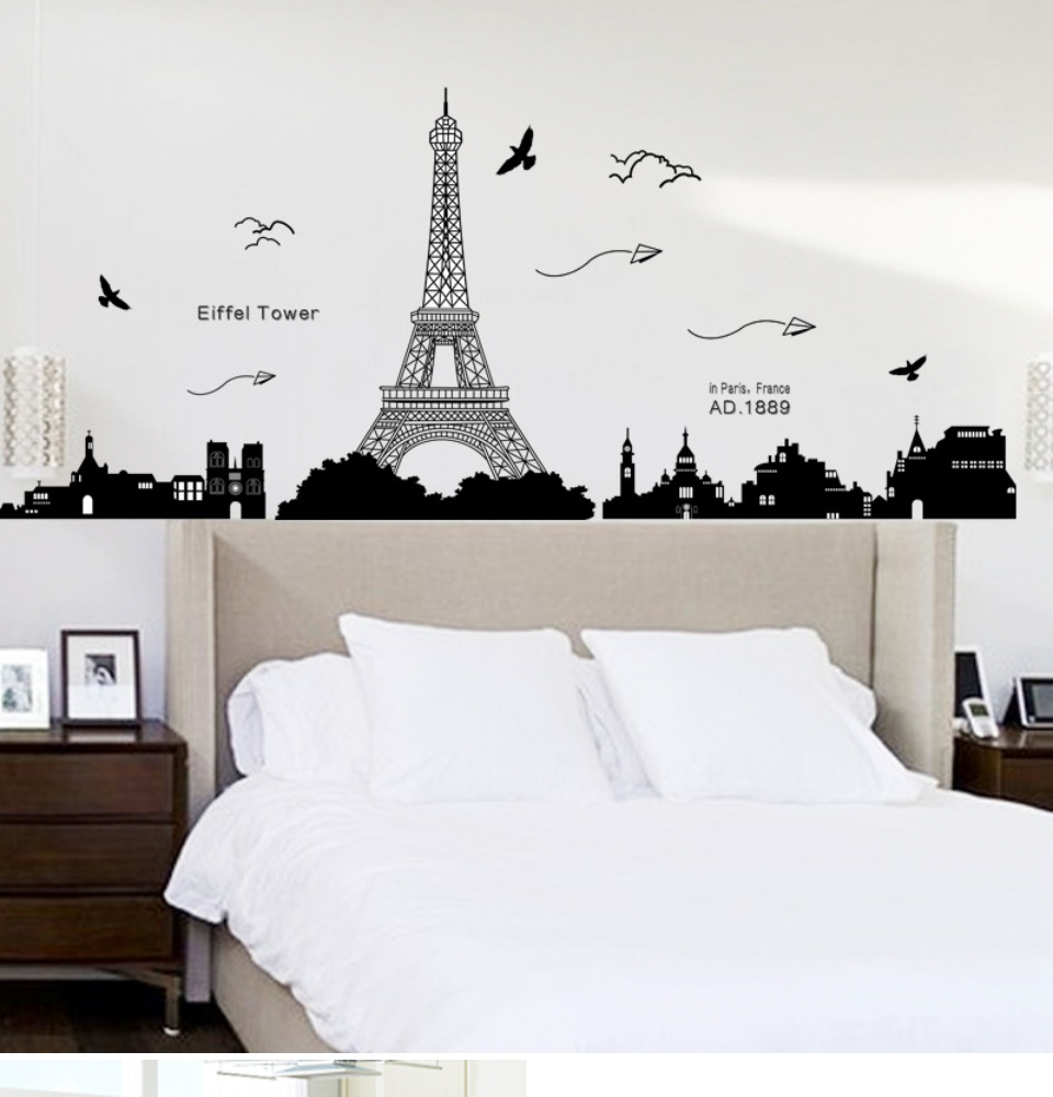 Decal dán tường trang trí sang trọng thành phố PARIS phòng khách phòng ngủ sinh