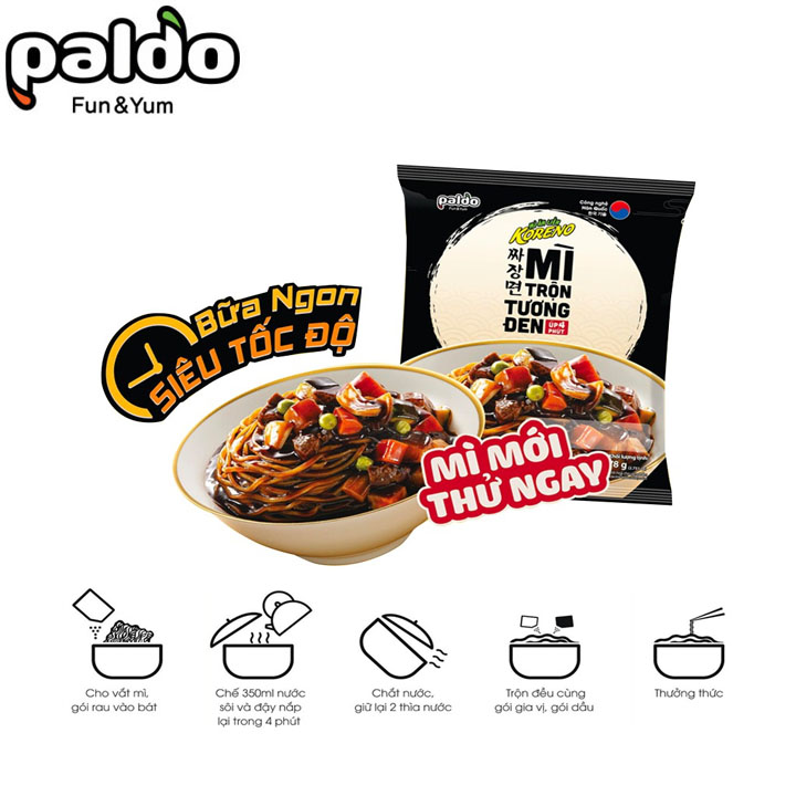 Mì Tương Đen Cay Koreno Paldo 79gr - Lốc 10 Gói Mì Tương Đen Hàn Quốc Koreno
