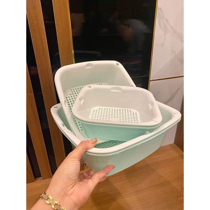 Bộ Thao Rổ Nhựa Vuông Đa Năng 6 Món ECOCO, Có Cả Rổ Và Thau Nhựa, Tiện Lợi Cho Phòng Bếp Nhà Bạn